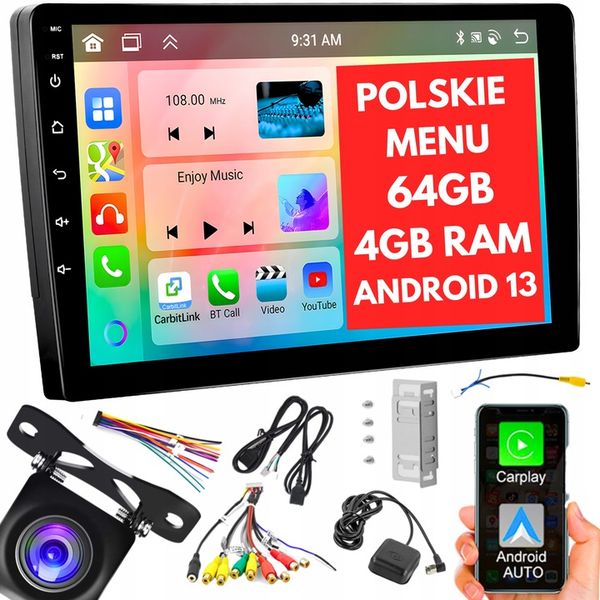 RADIO SAMOCHODOWE 2 DIN 4GB/64GB ANDROID AUTO CARPLAY ANDROID 13 RDSDSP 10" zdjęcie 1