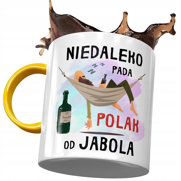 Kubek Żółty Śmieszny Niedaleko Pada Jabol Prezent Z Nadrukiem Ze Zdjęciem zdjęcie 1