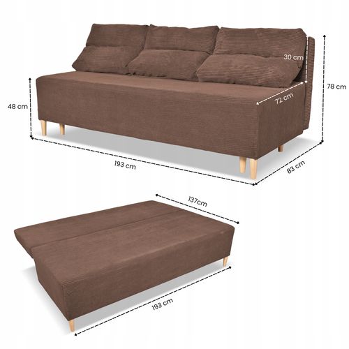 Kanapa sofa KIMO funkcja spania pojemnik Family Meble Anafi brąz sztruks na Arena.pl