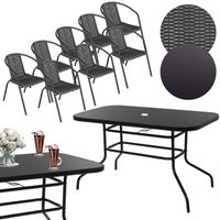 Meble ogrodowe na taras metalowe krzesła 8 szt. i stół komplet czarno-szary