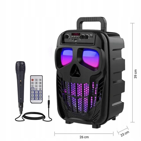 GŁOŚNIK BEZPRZEWODOWY PRZENOŚNY KARAOKE BLUETOOTH RADIO MIKROFON LED USB zdjęcie 8