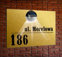 TABLICZKA ADRESOWA oświetlona numer domu DIBOND 40x30 ZŁOTA NIERDZEWNA