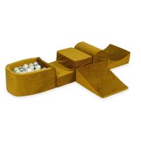 Piankowy plac zabaw z górką i z basenem micro Velvet złoty + 100 piłek (jasne złoto, perła, srebrne, przezroczyste)