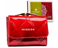 PETERSON portfel damski skórzany mały lakierowany z biglem P246 czerwony