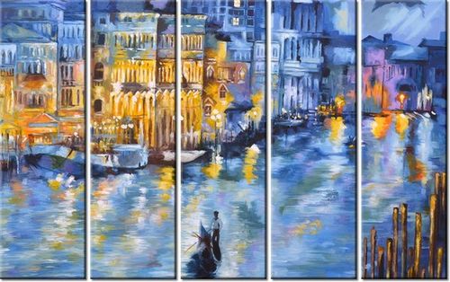 70CM 150CM OBRAZ 5 ELEM WENECJA NOCĄ ŚCIENNY na Arena.pl