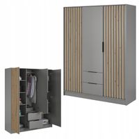 SZAFA GARDEROBA SOREN 3D SZARA 200CM OTWIERANA DUŻA PÓŁKI DRĄŻEK LAMELE