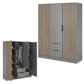 SZAFA GARDEROBA SOREN 3D SZARA 200CM OTWIERANA DUŻA PÓŁKI DRĄŻEK LAMELE