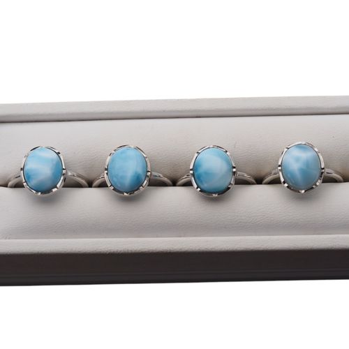 Pierścionek regulowany - owalny Larimar w srebrze rodowanym na Arena.pl