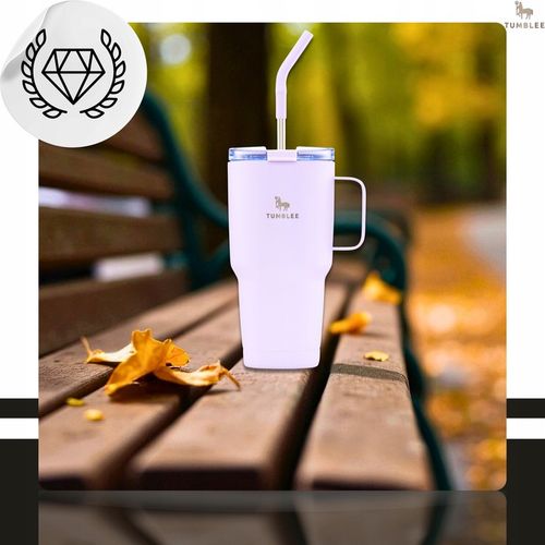 MOCNY Kubek Termiczny ze Stalową Słomką i Uchwytem na Kawę Herbatę 900ml na Arena.pl