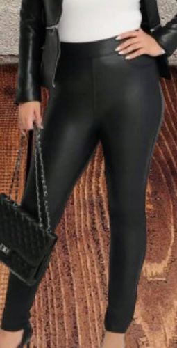 Spodnie skórzane lekko ocieplone Eko Skóra wysoki stan XL/2XL czarne na Arena.pl