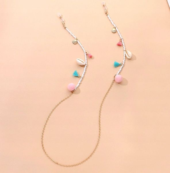 Elegancki Łańcuszek Do Okularów Muszla Pompon Boho zdjęcie 3