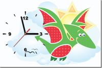 60CM 40CM ZEGAR OBRAZ LATAJĄCY ZIELONY DINOZAUR DRUK PŁÓTNO RAMA