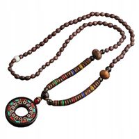 Naszyjnik Drewniany NEPAL BUDDYJSKI MALA Amulet RĘCZNIE WYKONANY