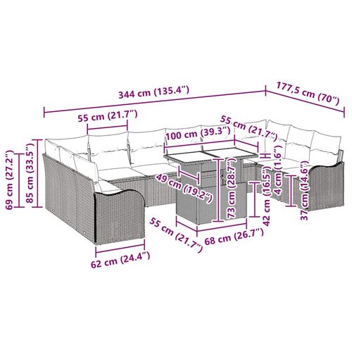 Zestaw Sof na Ogród z poduszką 11 pcs Jasnoszary Polirattan na Arena.pl
