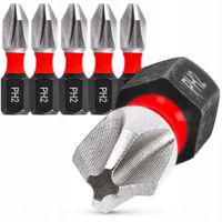 5x Bit Udarowy Wkrętarki PH2 25mm Milwaukee Końcówka Magnetyczna KRÓTKI