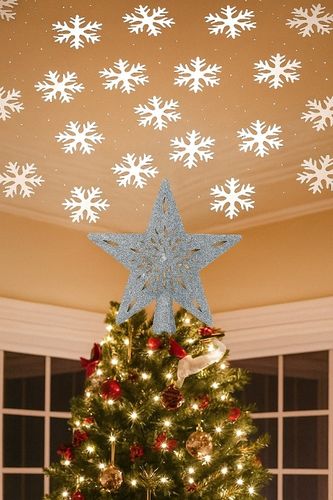 Gwiazda na choinkę LED srebrna brokatowa z projektorem płatki śniegu czubek na Arena.pl