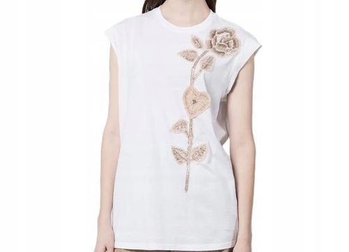 Twinset Actitude Biały top z aplikacją w kształcie kwiatka S na Arena.pl