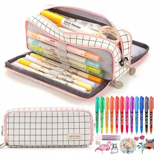 Piórnik Szkolny Duży i Pojemny Komorowy na przybory Saszetka +DŁUGOPISY na Arena.pl