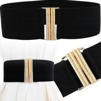 Pasek Damski Elastyczny Czarny Szeroki Sukienki Guma Talia Prosty
