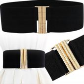 Pasek Damski Elastyczny Czarny Szeroki Sukienki Guma Talia Prosty