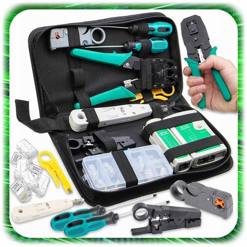 TESTER KABLI SIECIOWYCH RJ45 Przewodów Zaciskarka ZESTAW Sieci LAN ŚCIĄGACZ na Arena.pl