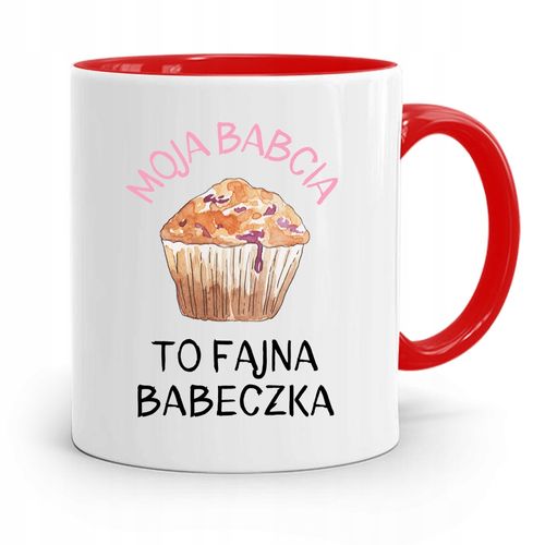 Kubek Czerwony Dla Babci Fajna Babeczka Z Nadrukiem Ze Zdjęciem na Arena.pl