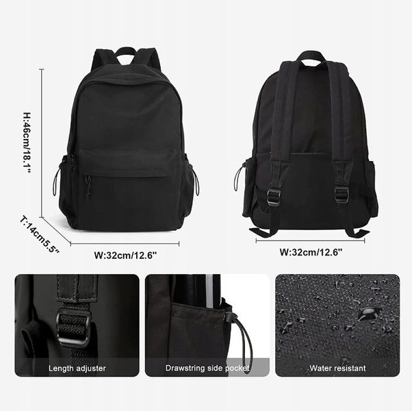 PLECAK SZKOLNY DLA DZIEWCZYNKI DUŻY A4 MODNY TORNISTER MŁODZIEŻOWY CZARNY zdjęcie 9