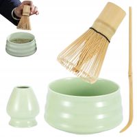 ZESTAW PREZENTOWY DO HERBATY MATCHA ŁYŻECZKA PODSTAWKA CZARKA MIOTEŁKA 4SZT
