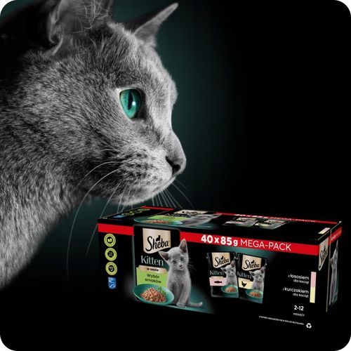 SASZETKI SHEBA KITTEN WYBÓR SMAKÓW Z ŁOSOSIEM I KURCZAKIEM 40X85G na Arena.pl