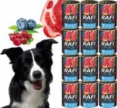 karma mokra dla psów rafi z jagnięciną, borówką i żurawiną 400g - 12 szt.