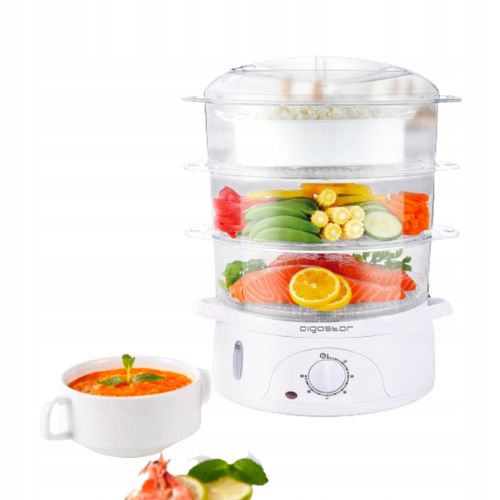 PAROWAR ELEKTRYCZNY DO GOTOWANIA NA PARZE 800W 9L MINUTNIK BIAŁY 3 X na Arena.pl