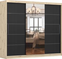 Szafa przesuwna ALBA I 250x61 ARTISAN/CZARNY+LUSTRO półki PRODUCENT