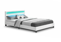 Łóżko tapicerowane z oświetleniem LED i stelażem 140 cm białe