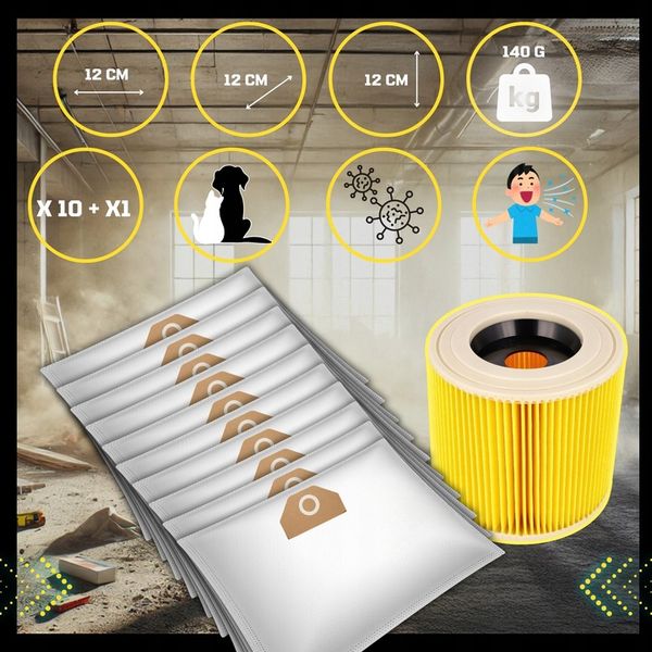 10x WORKI DO ODKURZACZA KARCHER WD3 WOREK WD 3 WD WD 6 SE 4001 Plus zdjęcie 9