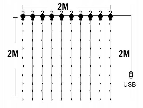 KURTYNA ŚWIETLNA LAMPKI SOPLE DRUCIKI 200 LED 2x2m GIRLANDA USB + ADAPTER na Arena.pl
