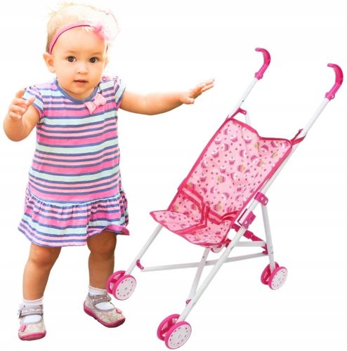 RÓŻOWY WÓZEK DLA LALEK MISIÓW SPACERÓWKA PARASOLKA SKŁADANY na Arena.pl