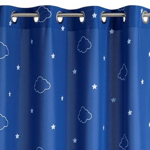 Zasłona nadruk chmur i gwiazdek na przelotkach NUBLES 140X250 granatowa na Arena.pl