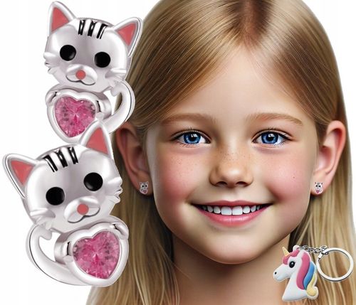 SREBRNE KOLCZYKI DLA DZIEWCZYNKI DZIECI KOTKI SZTYFTY WKRĘTKI SREBRO 925 na Arena.pl