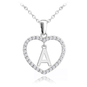 MINET Srebrny naszyjnik litera w sercu „A” z cyrkoniami