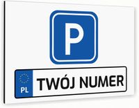 Tabliczka znak informacyjny 20x15 Biała PARKING TWÓJ NUMER Aluminiowa