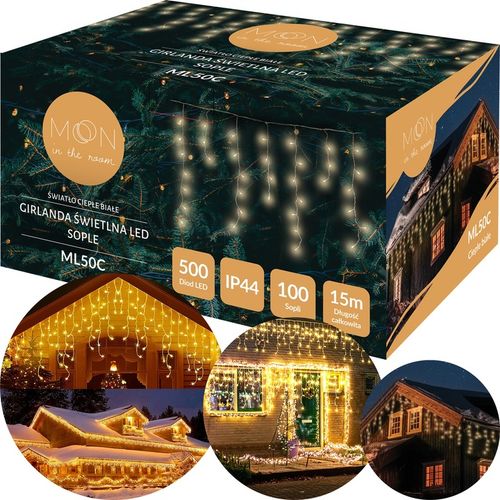 LAMPKI CHOINKOWE ŚWIĄTECZNE SOPLE Z EFEKTEM FLASH ZEWNĘTRZNE 15M 500 LED na Arena.pl