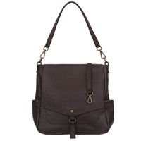 VERA PELLE torebka skórzana worek z klapą i paskiem V534 c.brązowa