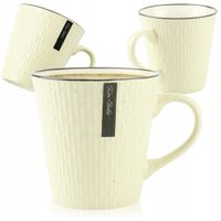 CERAMICZNY KUBEK NA KAWĘ HERBATĘ BEŻOWY ZDOBIONY WE WZÓR KRESKI 340 ML