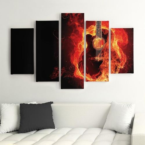 Obraz pięcioczęściowy na płótnie Canvas, pentaptyk typ A, Płonąca gitara 150x100 na Arena.pl