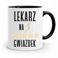 Kubek Czarny Dla Doktora Lekarza Na 5 Gwiazdek Z Nadrukiem Ze Zdjęciem