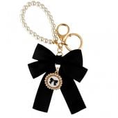 brelok do kluczy z czarną kokardą i perłami brl362cz
