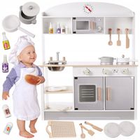 KUCHNIA DLA DZIECI DREWNIANA DUŻA AKCESORIA DO KUCHNI GARNKI SZTUĆCE 82CM