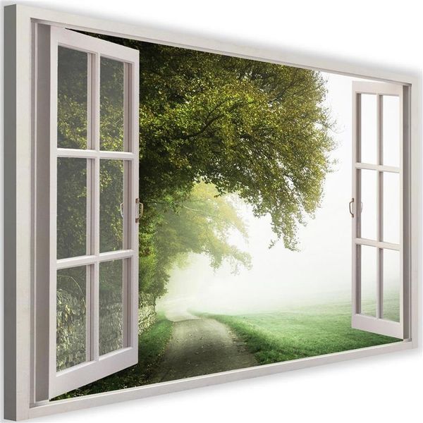 Emaga Obraz na płótnie, Okno - zamglone drzewo - 90x60 zdjęcie 1