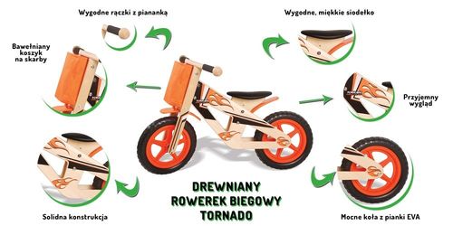 Drewniany Rowerek Biegowy TORNADO na Arena.pl