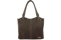 Duża elegancka torebka z naturalnej skóry i zamszu - Beżowa ciemna